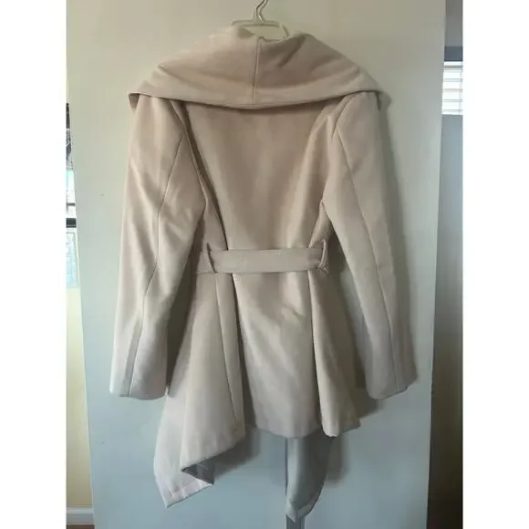 CHICWISH Women's Turn Down Shawl Collar Belted Coat Parka Cream Ivory Sz XL - Picture 5 of 9